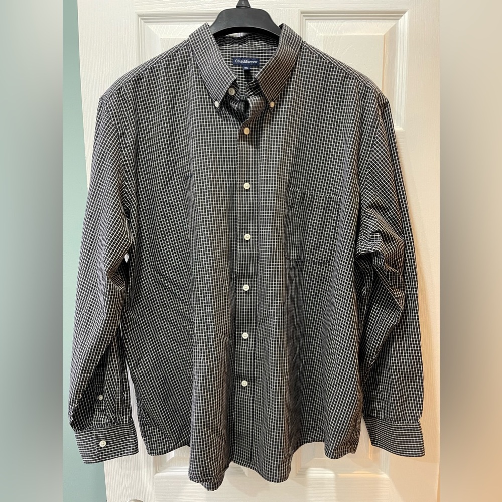 Croft & Barrow Men’s XXL Button Down Long Sleeve Checked Shirt Black White